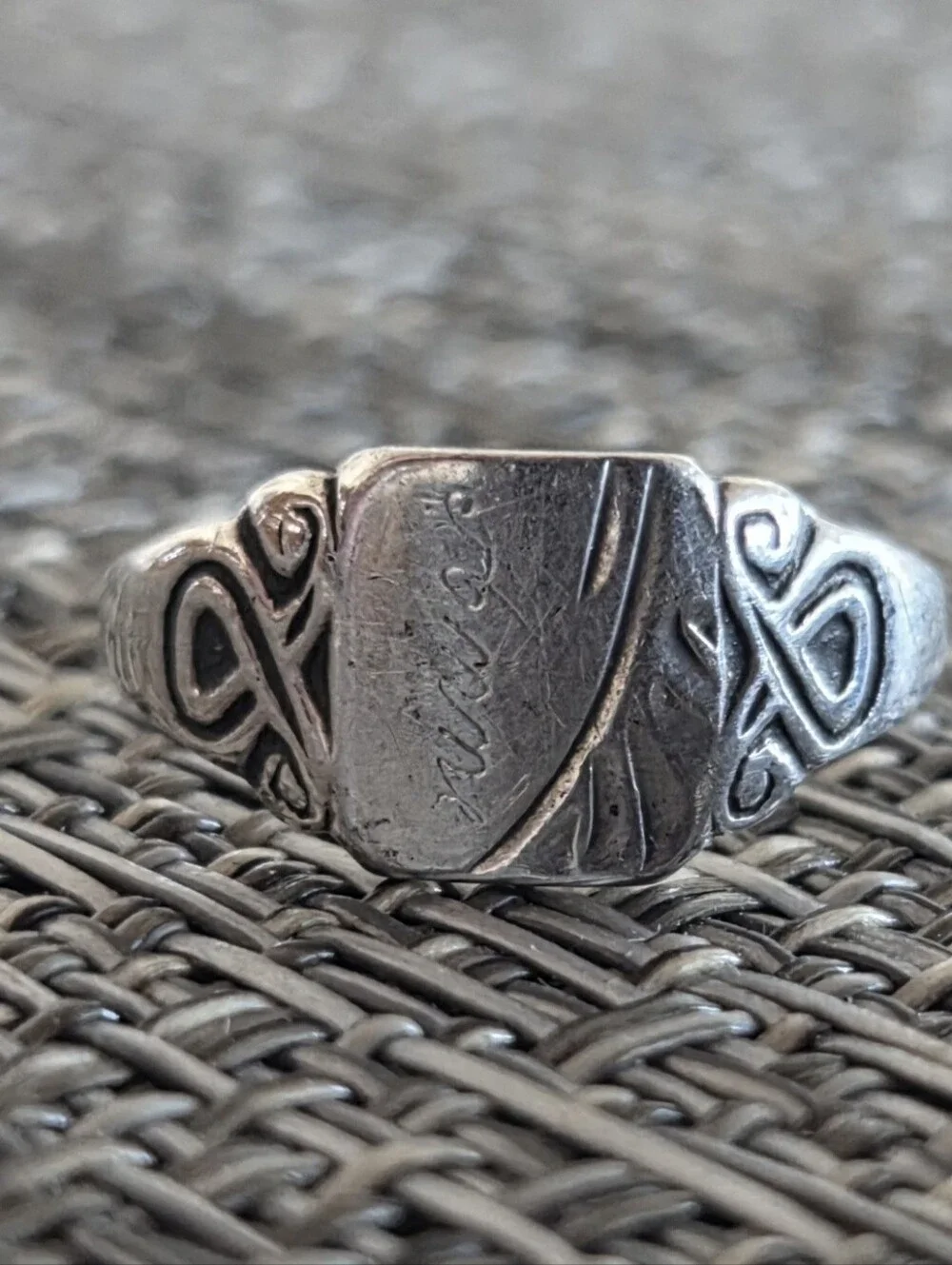 Sterling Silver Engraved Signet Ring - Silver Celtic Motif